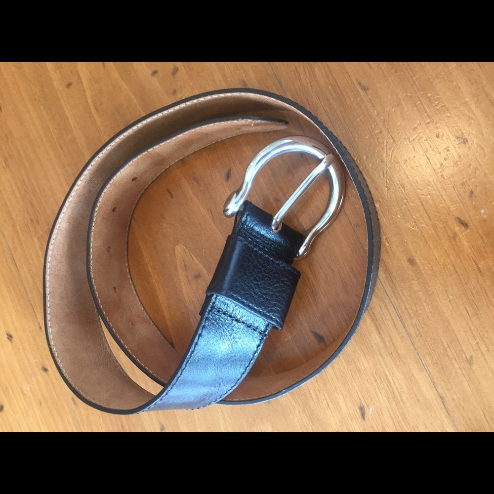 Black wide leather belt silver buckle - Picture 2 of 10